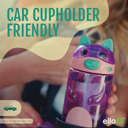 Ello Ellies 16oz Plastic Kids Water Bottle with Straw and Built-in Carrying Handle and Leak-Proof Locking Lid for School backpack, Lunchbox and Outdoor Sports, Unicorn