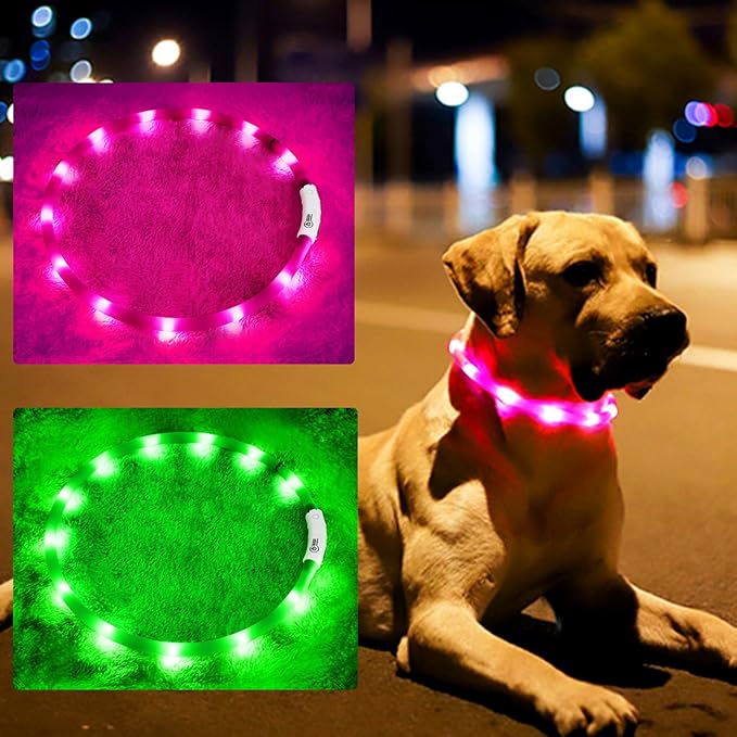 2 Pack LED Dog Collar, Rechargeable Light Up Dog Collars, Dog Collar for Night Walking, Improved Dog Safety & Visibility at Night, 3 Flashing Modes,LED Lights Fits for Small Medium Large Dogs