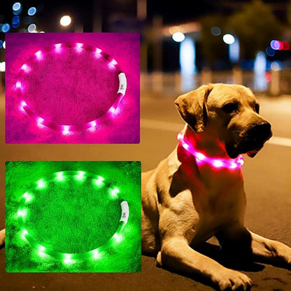 2 Pack LED Dog Collar, Rechargeable Light Up Dog Collars, Dog Collar for Night Walking, Improved Dog Safety & Visibility at Night, 3 Flashing Modes,LED Lights Fits for Small Medium Large Dogs