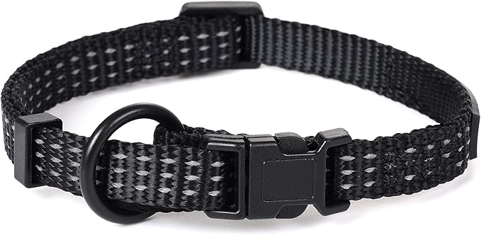Mile High Life Dog Collar, Nylon Reflective Dog Collars w Pull D-Ring, Light Weight Puppy Collars, Hanger Dog Collars for Large Dogs(Black, X-Small)