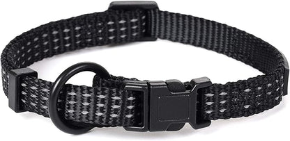 Mile High Life Dog Collar, Nylon Reflective Dog Collars w Pull D-Ring, Light Weight Puppy Collars, Hanger Dog Collars for Large Dogs(Black, Medium)