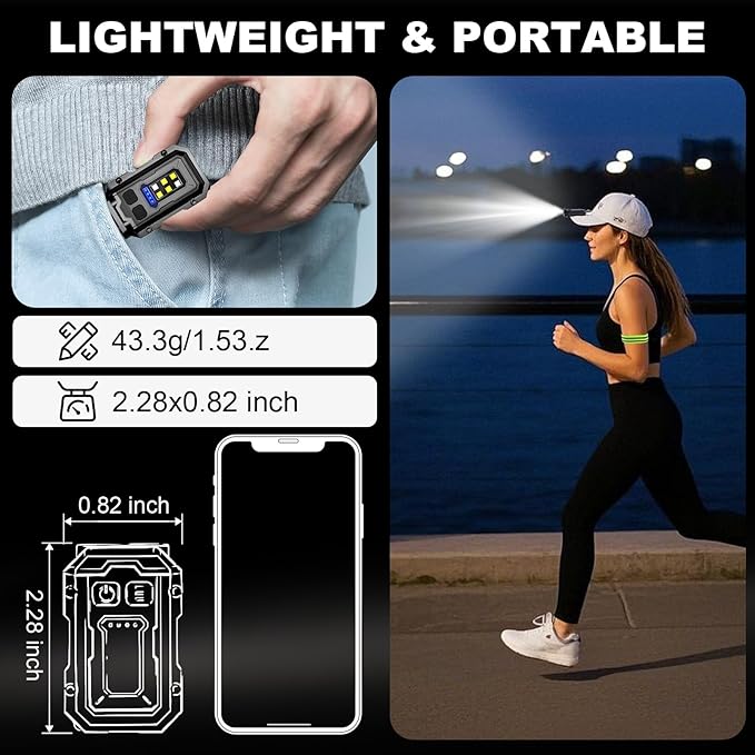 500LM Clip on Flashlight, 2 PCS 8 Modes Running Light for Runners Rechargeable Safety Lights Portable COB Flashlight for Night Working, Running, Camping, Fishing, Hiking, Dog, Gift