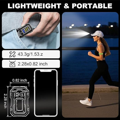 500LM Clip on Flashlight, 2 PCS 8 Modes Running Light for Runners Rechargeable Safety Lights Portable COB Flashlight for Night Working, Running, Camping, Fishing, Hiking, Dog, Gift