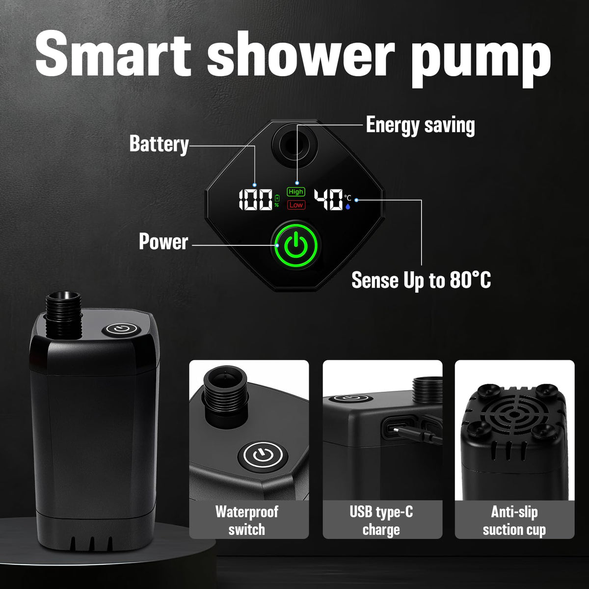 Motivekit™ Portable Camping Shower | 6.6 Gallons Foldable Bucket, 6000mAh Shower Pump, 6' 7" Shower Head, 1500W Immersion Heater, Summer Beach Outdoor Showering Hiking Pet Bath RV Car Wash Water Plant
