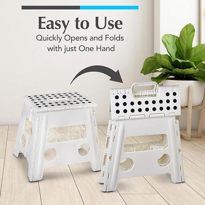 Handy Laundry Folding Lightweight Step Stool - Sturdy Enough to Support Adults and Safe Enough for Kids - Opens Easy with One Flip - Great for Kitchen, Bathroom or Bedroom (White - 13 inch)