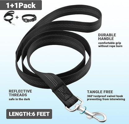 AirTag Dog Collar and Leash, IP68 Waterproof Integrated with Reflective, Ultra-Durable, Comfortable Padded, Heavy Duty Dog Collars for Small Medium Large Dogs, S (10.6"-13.6"), Black