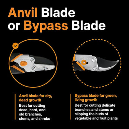 Fiskars Anvil Pruner, 5/8-Inch Cut Capacity Branch Cutter with Power-Lever Technology That Provides More Cutting Power, Best for Dry, Dead Stems and Small Branches