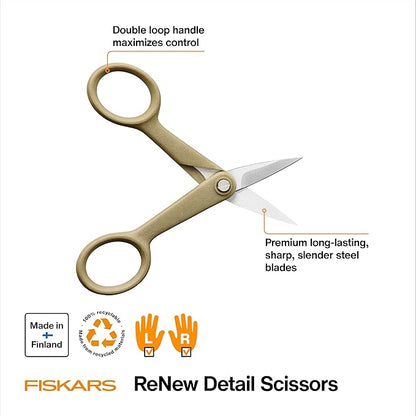 Fiskars 4" Recycled Fabric Scissors - Sustainable, Sharp, Detail Craft Scissors for Embroidery and Sewing - Craft and Fabric Cutting - Beige