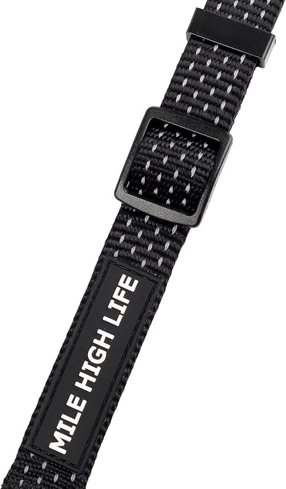 Mile High Life Dog Collar, Nylon Reflective Dog Collars w Pull D-Ring, Light Weight Puppy Collars, Hanger Dog Collars for Large Dogs(Black, Medium)