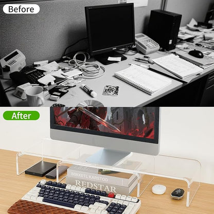 Acrylic Monitor Stand , Clear Monitor Stand for Desk, Computer Accessories for Home Office, Desk Organizer Shelf for Laptop, PC, Multi Media and more