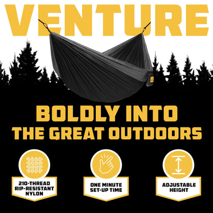 Wise Owl Outfitters Hammock for Camping Single Hammocks Gear for The Outdoors Backpacking Survival or Travel - Portable Lightweight Parachute Nylon SO Black & Grey
