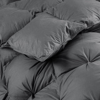 Luxurious All-Season Goose Down Feather Fiber Comforter Twin Size Duvet Insert, Exquisite Pinch Pleat Ruffled Twisted Flower, Premium Baffle Box, 100% Egyptian Cotton Cover, 50 oz. Fill Weight, Gray