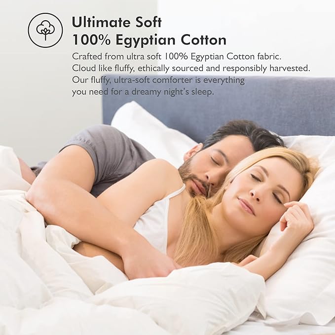 Luxurious White Solid Medium Weight, King Size Goose Feathers Down Comforter for All-Season Weather Duvet Insert, Premium Baffle Box, 100% Egyptian Cotton Cover, 65 oz. Fill Weight