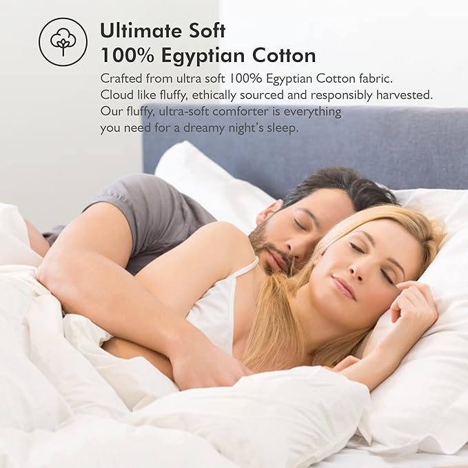 Luxurious White Solid Heavy Weight, Palatial King Size Goose Feathers Down Comforter for Winter Weather, 120 X 98 inches, Premium Baffle Box, 100% Egyptian Cotton Cover, 95 oz. Fill Weight