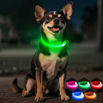 Light Up Dog Collar for Small Dogs - Rechargeable Puppy Collars Glow in The Dark LED Dog Collar Lights for Night Walking（X-Small, Green）