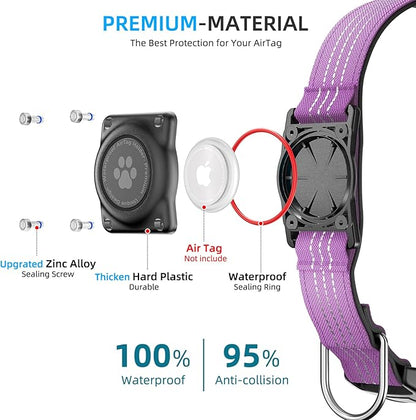 Upgraded AirTag Dog Collar, IP68 Waterproof Air Tag Dog Collar Holder, Reflective, Ultra-Durable, Comfortable Padded, Heavy Duty Dog Collars for Small Medium Large Dogs (XS (10.25"-13"), Purple)