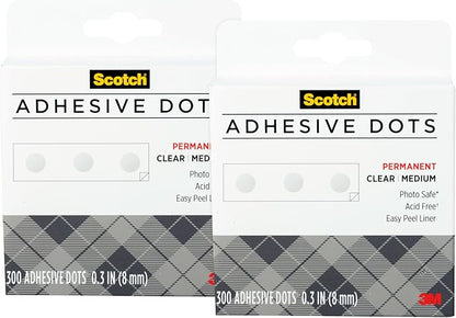 Scotch Adhesive Dots, Medium, 300 Dots/Pack, Easy Dispensing, Permanent, Photo-Safe (010-300M) (Pack of 2)