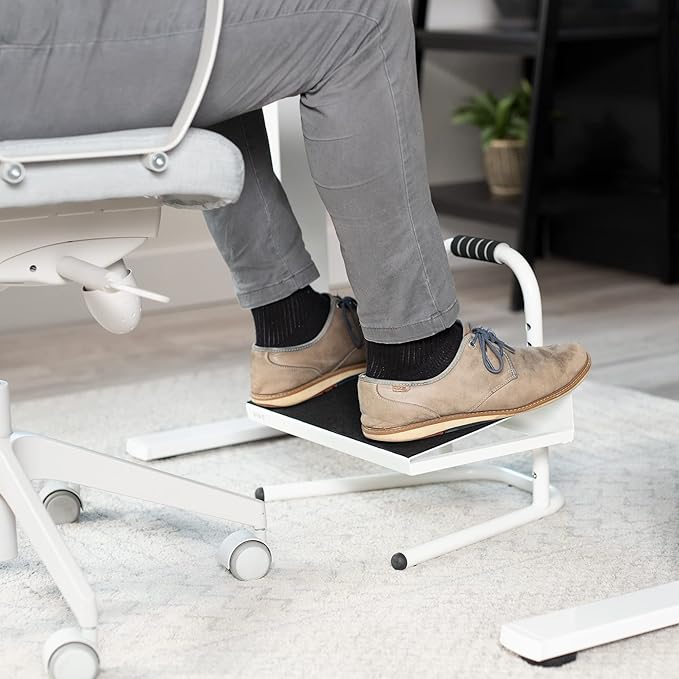 VIVO Ergonomic Height Adjustable Foot Rest Relief Platform, Elevated Stool for Comfortable Sit to Stand Workstation, Non-Slip Surface, Portable, Home Office Classroom Use, White, STAND-FT01W
