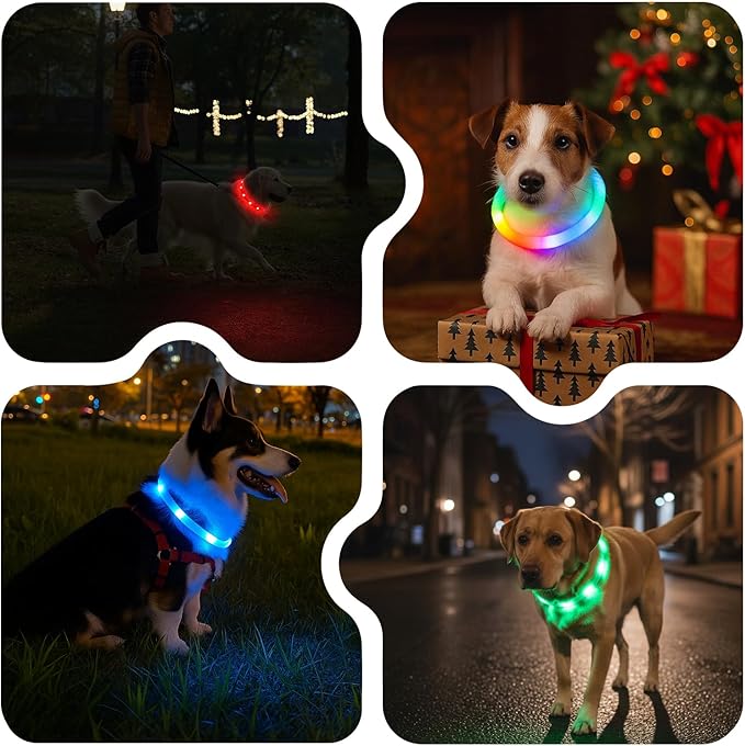 Light Up Dog Collar, Rechargeable Glowing Dog Collar, Light Dog Collar for Night Walking with 1640 FT of Visibility - Brightest LED Dog Collar Light, 3 Flashing Modes, Keeps Your Pets Safe in The Dark