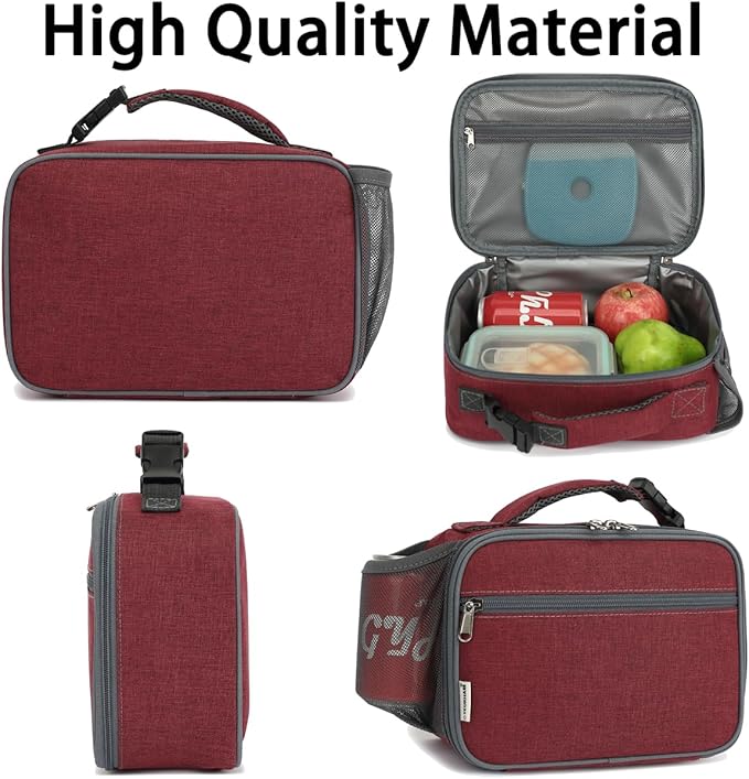 Insulated Lunch Box for School, Thermal Reusable Durable Freezable Lunch Bags for Kids Boys Girls Men Women - Small Soft Cooler Portable Lunch Tote Kit for Work Picnic Travel,Dark Red