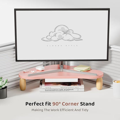 Monitor Stand Riser,Cloud-Shaped Sturdy Wood Computer Monitor Riser Wirh Drawer, Monitor Stand Riser, Multi-Purpose Desktop Organizer Riser for Computer,Laptop,Printer,TV,Pink
