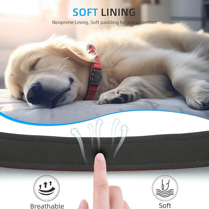 Upgraded AirTag Dog Collar, IP68 Waterproof Air Tag Dog Collar Holder, Reflective, Ultra-Durable, Comfortable Padded, Heavy Duty Dog Collars for Small Medium Large Dogs (L (14.8"-20.3"), Red)
