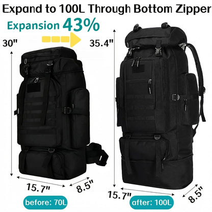 Goaste 100L Camping Hiking Backpack, Molle Military Tactical Rucksack, Waterproof Large Travel Daypack, Adjustable Survival Hunting Sports Bag for Men and Women Hiking, Camping, Touring(Black)