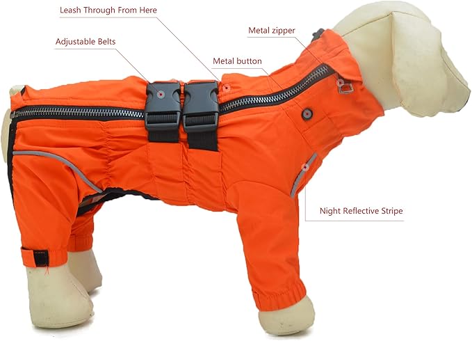 Dogs Waterproof Jacket, Lightweight Waterproof Jacket Reflective Safety Dog Raincoat Windproof Snow-Proof Dog Vest for Small Medium Large Dogs Orange XL