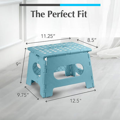 Handy Laundry - Folding Step Stool - Sturdy Enough Collapsible Stool to Support Adults and Safe Enough for Kids - Opens Easy with One Flip - Great for Kitchen, Bathroom or Bedroom (Teal - 9 Inch)