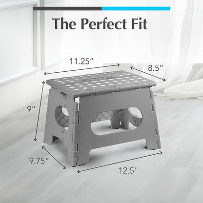 Handy Laundry - Folding Step Stool - Sturdy Enough Collapsible Stool to Support Adults and Safe Enough for Kids - Opens Easy with One Flip - Great for Kitchen, Bathroom or Bedroom (Grey - 9 Inch)