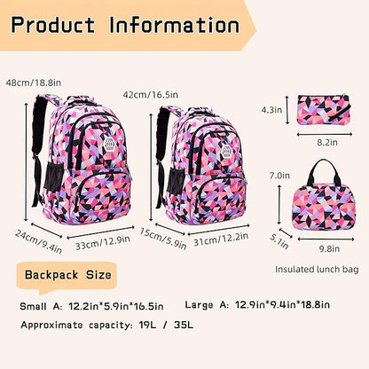 3Pcs Geometric Print Boys Backpack and Lunchbox Set for School Kids, Capacity School Backpack for Boys Elementary Middle School