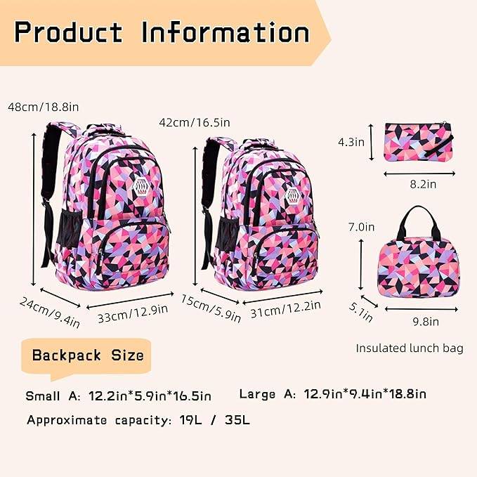 3Pcs Geometric Print Boys Backpack and Lunchbox Set for School Kids, Capacity School Backpack for Boys Elementary School