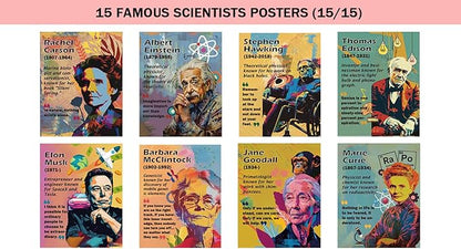 1step2dream Science Poster Classroom Set: 15 Vibrant 11x14 Educational Wall Art Featuring Famous Scientists - Ideal for Middle School, Science Labs & Bulletin Boards