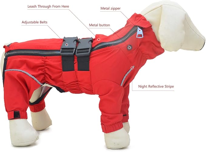 Dogs Waterproof Jacket, Lightweight Waterproof Jacket Reflective Safety Dog Raincoat Windproof Snow-Proof Dog Vest for Small Medium Large Dogs Red L