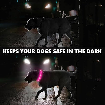 2 Pack LED Dog Collar, Rechargeable Light Up Dog Collars, Dog Collar for Night Walking, Improved Dog Safety & Visibility at Night, 3 Flashing Modes,LED Lights Fits for Small Medium Large Dogs