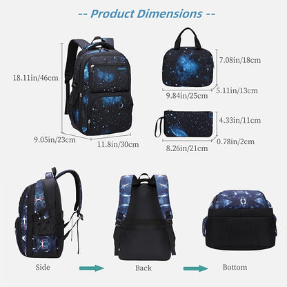 MITOWERMI Boys Backpacks for Primary Junior School Kids Backpack with Lunch Box Galaxy Space Bookbags for Boys Girls