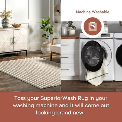nuLOOM SuperiorWash Collection Kai Beige, 2'6" x 6', Fluffy and Cozy, High Traffic, Stain Resistant, Easy Clean, Durable Washable Runner for Bedroom, Living Room, Dining, Den, Foyer, Entryway