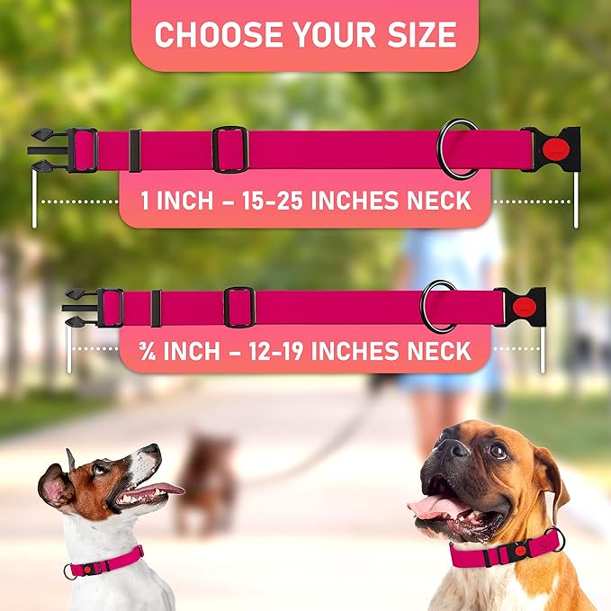 Adjustable Dog Collar with Safety Lock Buckle - Made in USA - Honeycomb Waterproof Heavy Duty Dog Collars for Medium Large Dogs - Odor Proof Pet Collar for Dogs with Strong Zinc D Ring (3/4", Pink)