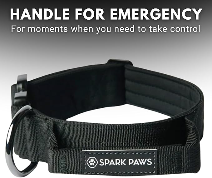 Spark Paws Tactical Dog Collar - Heavy Duty, Premium Quality, Thick and Durable for Large and Medium Dogs - Black - L - 1.5"