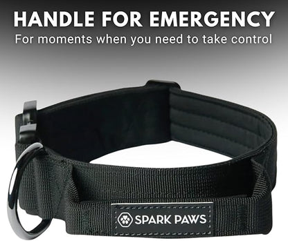 Spark Paws Tactical Dog Collar - Heavy Duty, Premium Quality, Thick and Durable for Large and Medium Dogs - Black - L - 1.5"
