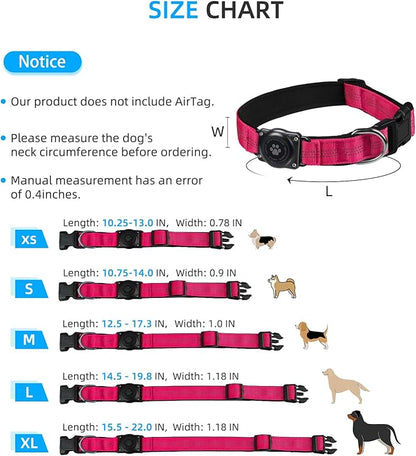 Upgraded AirTag Dog Collar, IP68 Waterproof Air Tag Dog Collar Holder, Reflective, Ultra-Durable, Comfortable Padded, Heavy Duty Dog Collars for Small Medium Large Dogs (L (14.8"-20.3"), Hotpink)