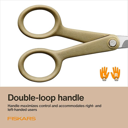 Fiskars 4" Recycled Fabric Scissors - Sustainable, Sharp, Detail Craft Scissors for Embroidery and Sewing - Craft and Fabric Cutting - Beige