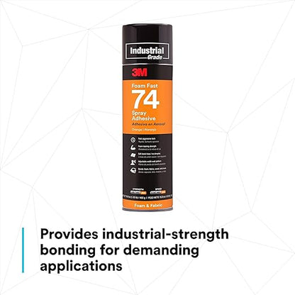 3M Foam Fast Spray Adhesive 74, Orange Color, High Strength Bonding, Fabric Adhesive, 24 fl oz Can, 16.9 oz (480 g) Net Wt, NOT FOR SALE IN CA AND OTHER STATES