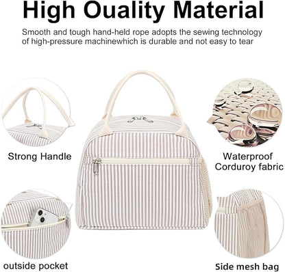 LEDAOU Lunch Box for Women Insulated Lunch Bag Corduroy Lunch Tote Bags Leakproof Cooler Lunch Case for Travel Work Picnic