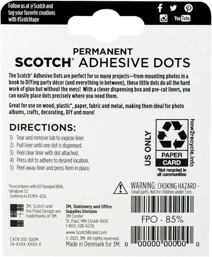 Scotch Adhesive Dots, Medium, 300 Dots/Pack, Easy Dispensing, Permanent, Photo-Safe (010-300M) (Pack of 2)