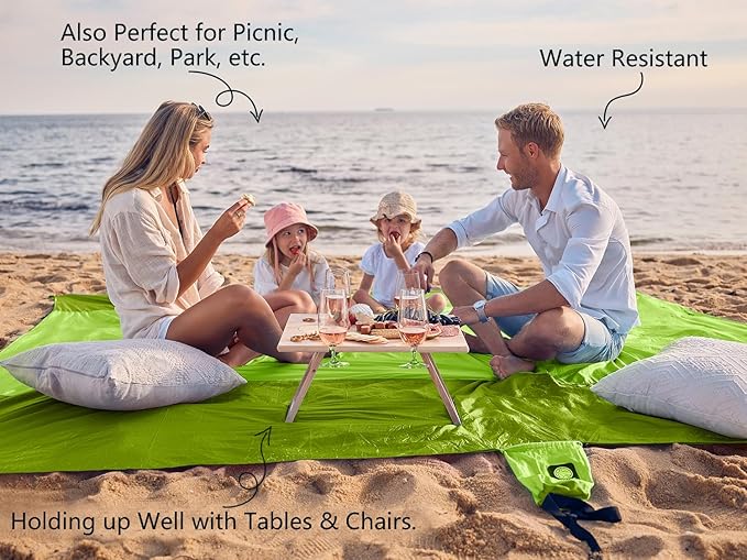 WEKAPO Beach Blanket Sandproof Waterproof, Extra Large Beach Mat, Oversized & Compact Sand Free Mat Quick Drying, Lightweight & Durable with Stakes & Corner Pockets