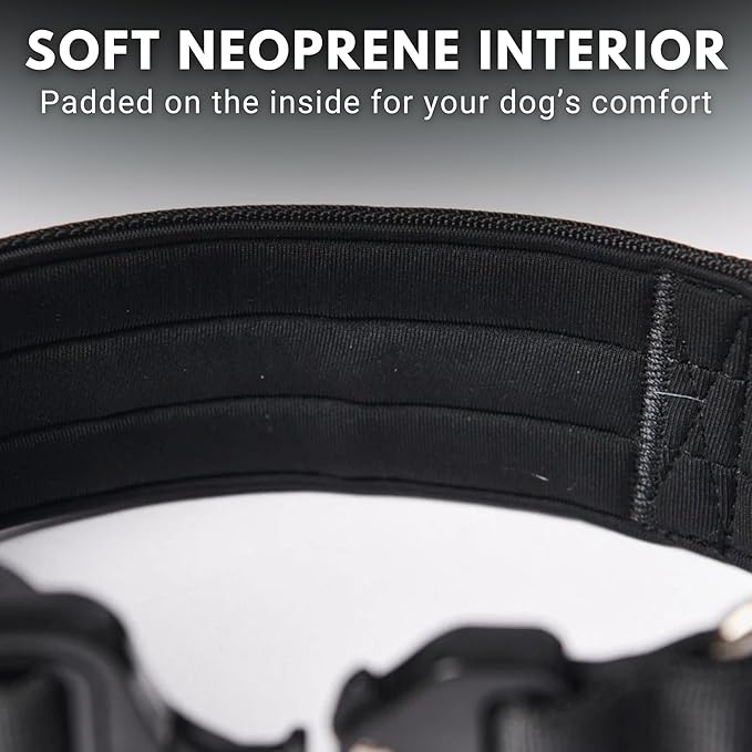 Spark Paws Tactical Dog Collar - Heavy Duty, Premium Quality, Thick and Durable for Large and Medium Dogs - Black - L