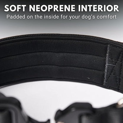 Spark Paws Tactical Dog Collar - Heavy Duty, Premium Quality, Thick and Durable for Large and Medium Dogs - Black- M - 1.5"