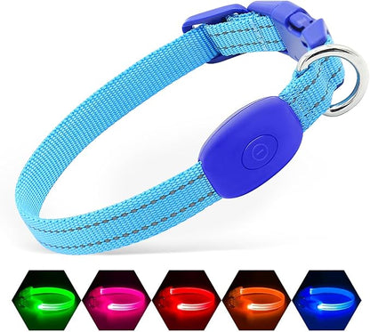 Illumifun LED Collar for Small Dogs - USB Rechargeable Dog Safety Collar Light, Adjustable Nylon Webbing Light Up Collar for Your Pups (Blue, X-Small)