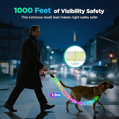 BSEEN Light Up Dog Leash - LED Dog Leash Type-C Rechargeable, 13 Lighting Modes, Glow in The Dark Pet Lead with Soft Handle for Small Medium Large Dogs Night Walking Safety (RGB, 6 Ft)